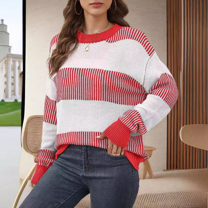 Damen Strickpullover Breite Streifen Weit Norvielle