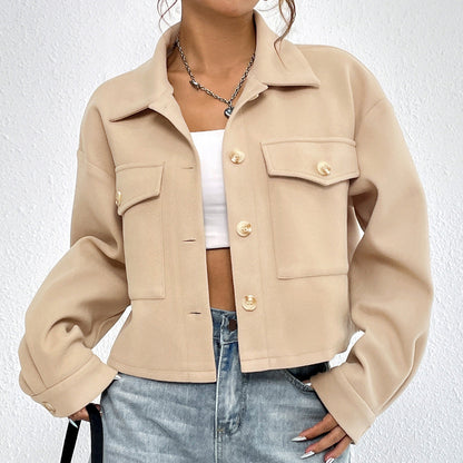 Damen Chino-Jacke Lässig Knopfdetails Praktische Taschen Beige