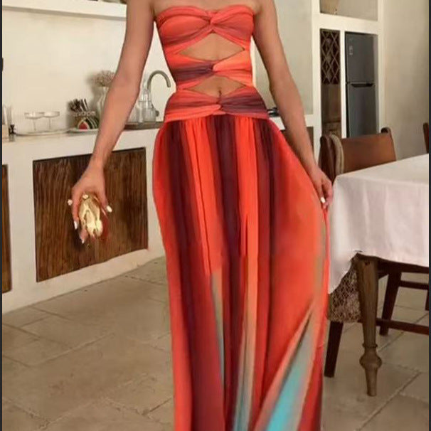 Damen Maxikleid Cut-Out Fließender Rock Norvielle