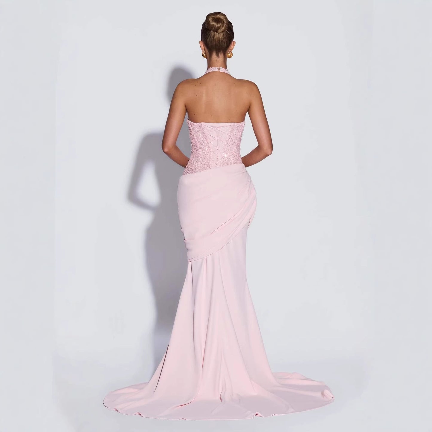 Damen Abendkleid Schimmerndes Oberteil Fließender Rock Norvielle