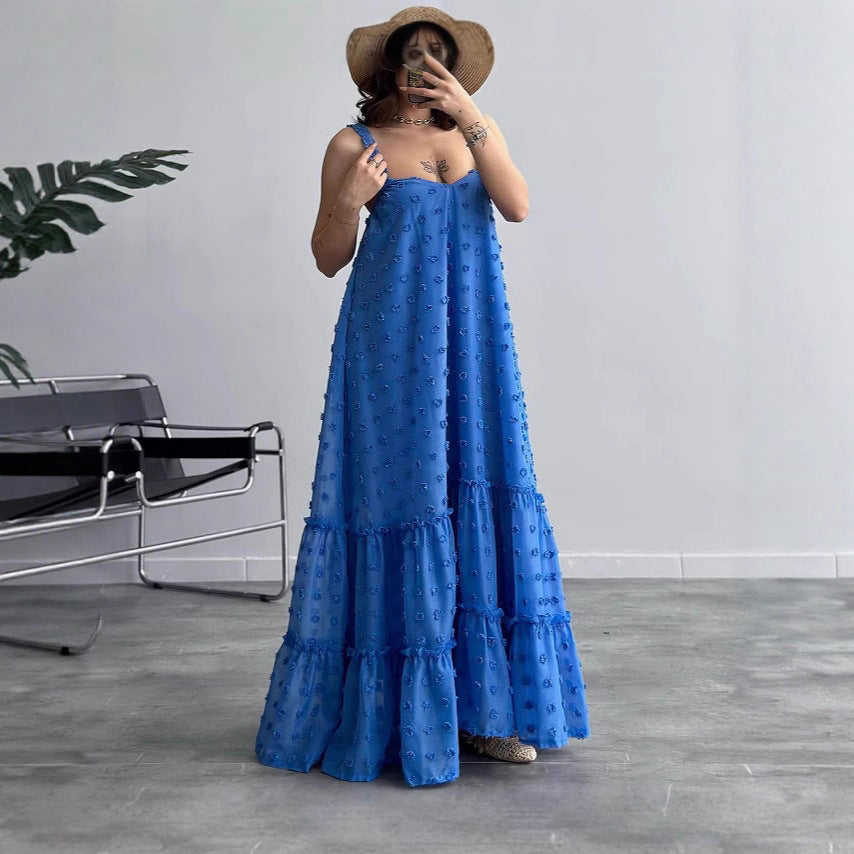 Damen Maxikleid mit Rüschen und Blumenapplikationen