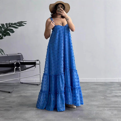 Damen Maxikleid mit Rüschen und Blumenapplikationen