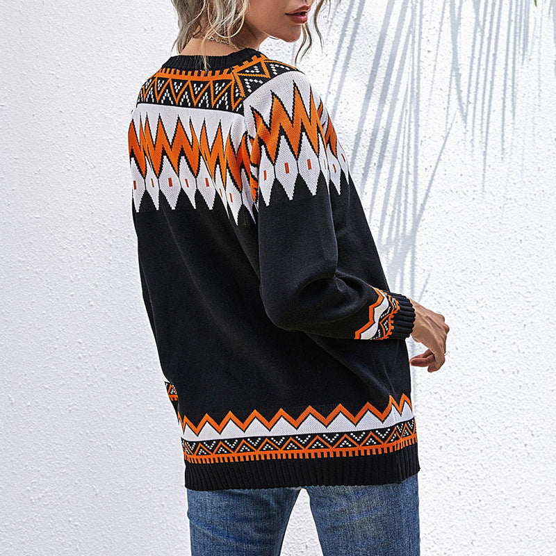 Damen Strickpullover Asymmetrischer Ausschnitt Kunststoffmuster