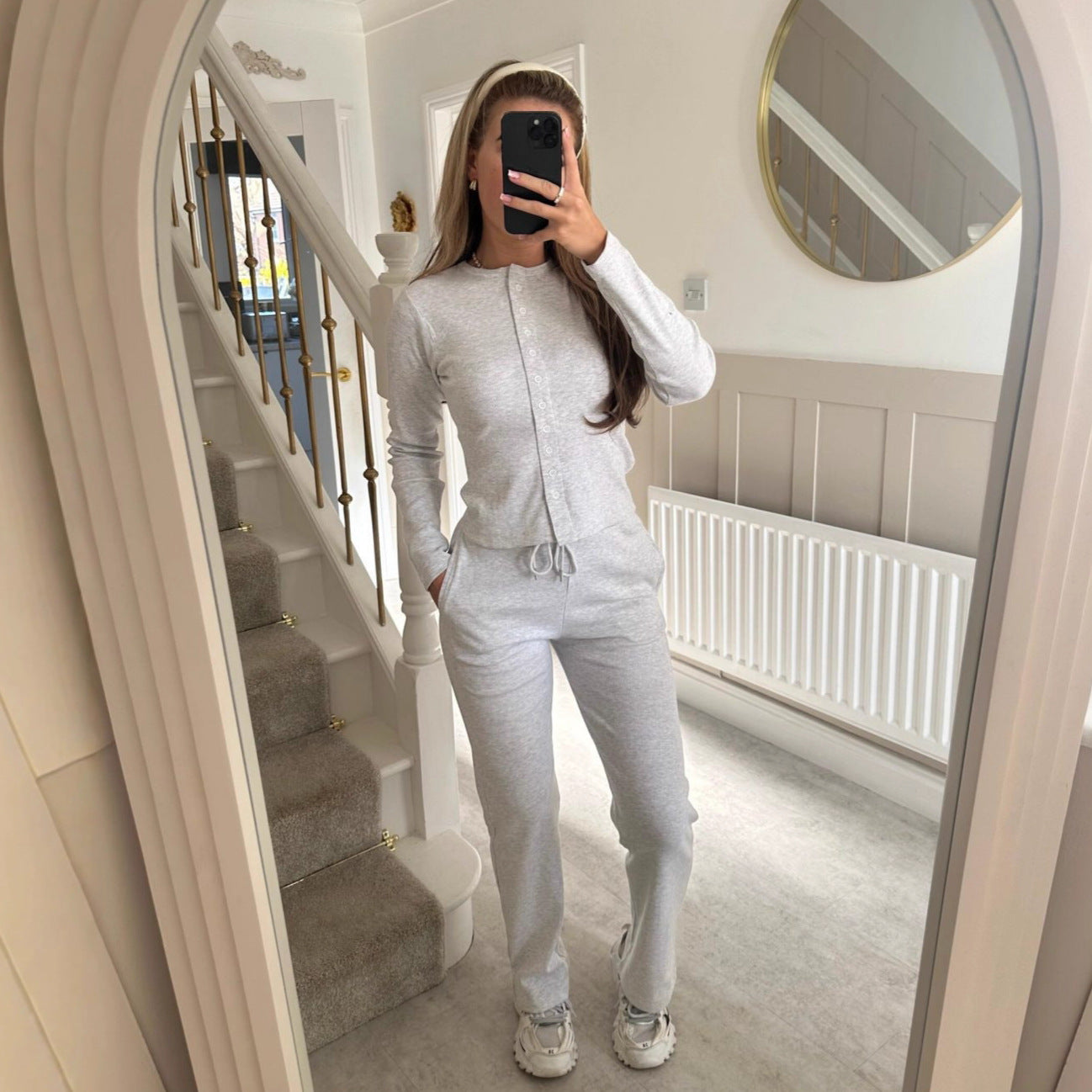 Damen Strick-Loungewear-Set mit Knopfleiste Norvielle Kuschelig - Norvielle