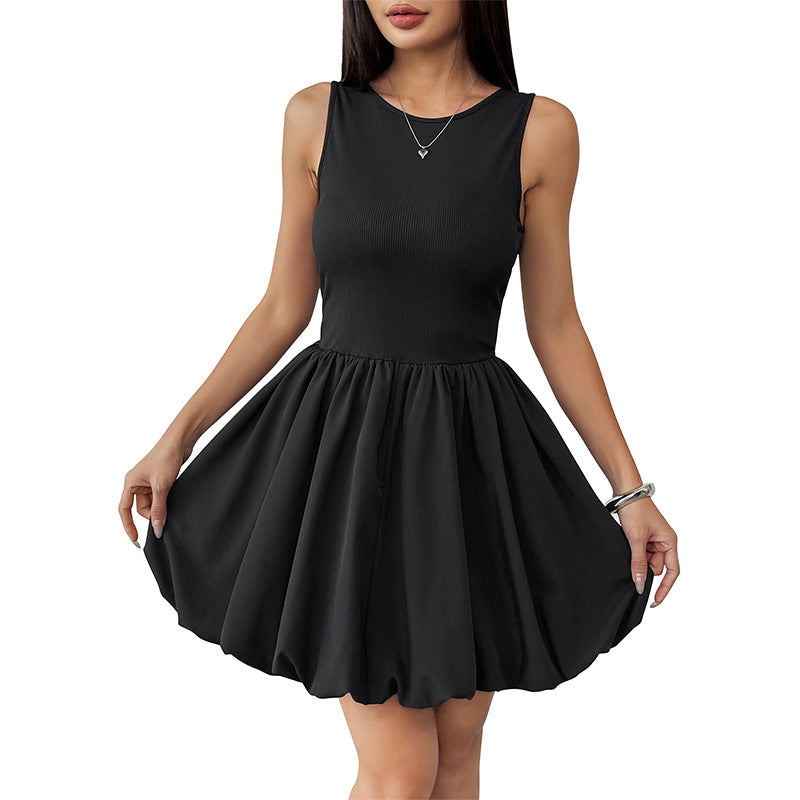 Damen A-Linien Kleid Ärmellos Elastisch