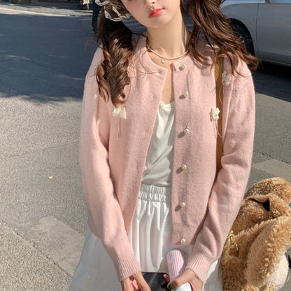 Damen Strickjacke Kawaii mit Schleifen und Perlen Norvielle