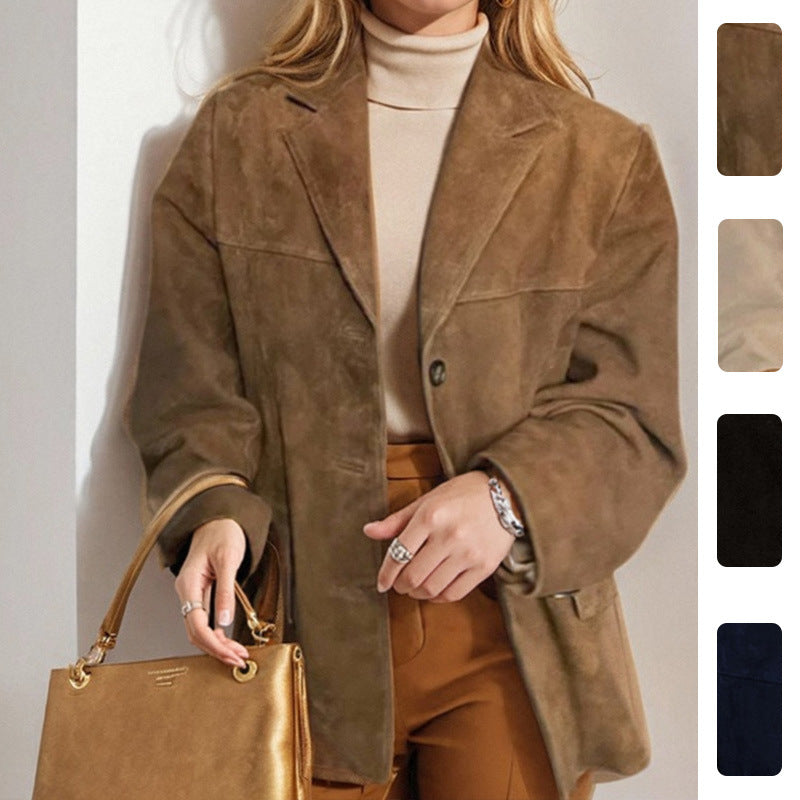 Damen Wildlederjacke Klassischer Schnitt 2 Taschen Norvielle Schwarz - Norvielle