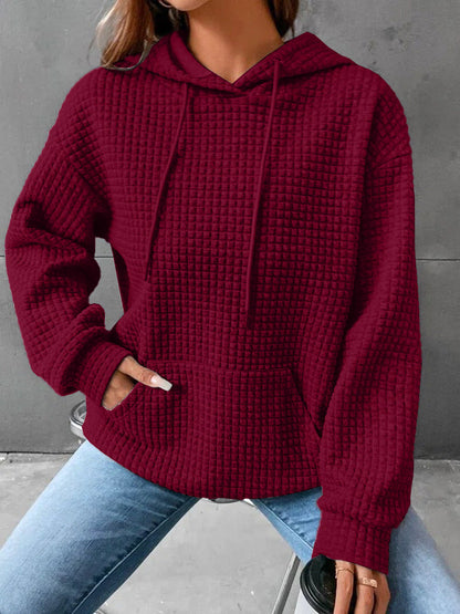 Damen Kapuzenpullover Waffelstruktur mit Kängurutasche Lässig Beige