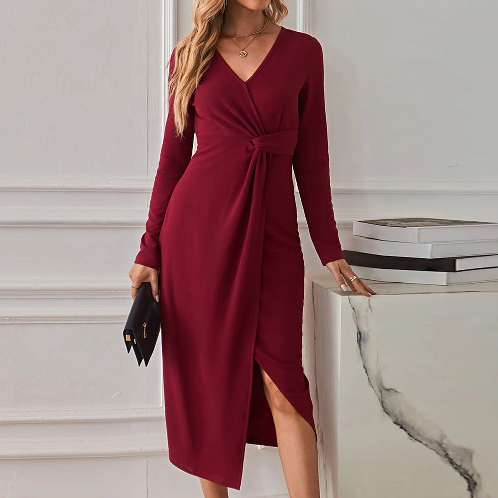 Damen Midikleid Eingedrehter Bund Tiefes Dekolleté