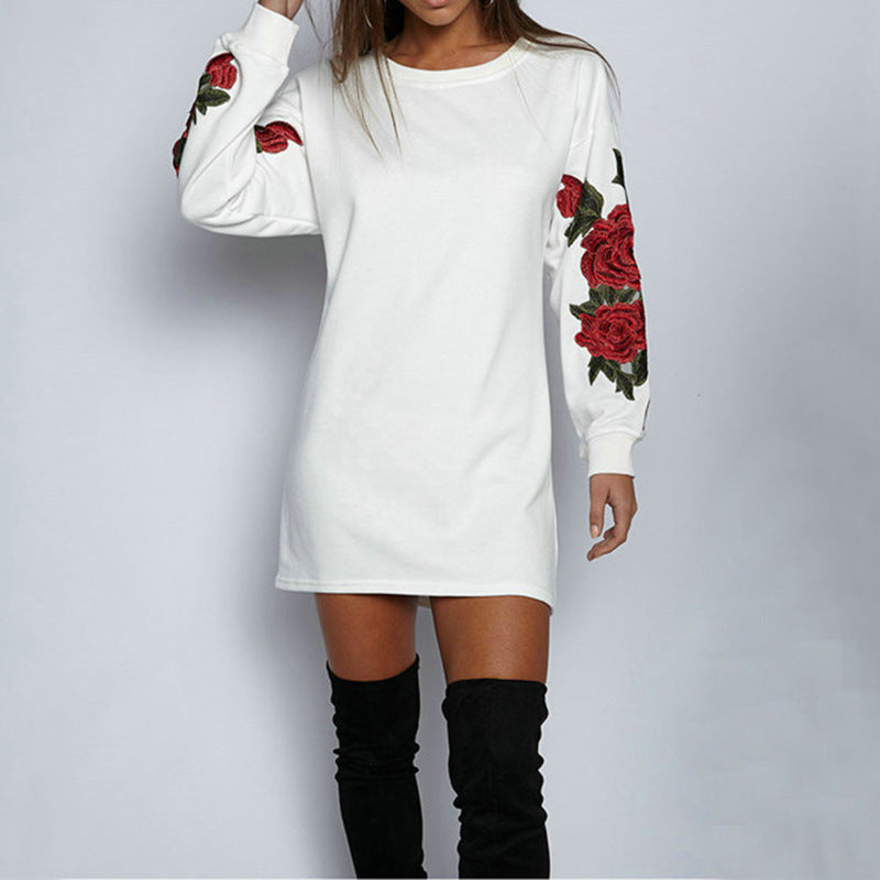 Damen Sweatkleid Florales Stickdesign Weite Ärmel Norvielle