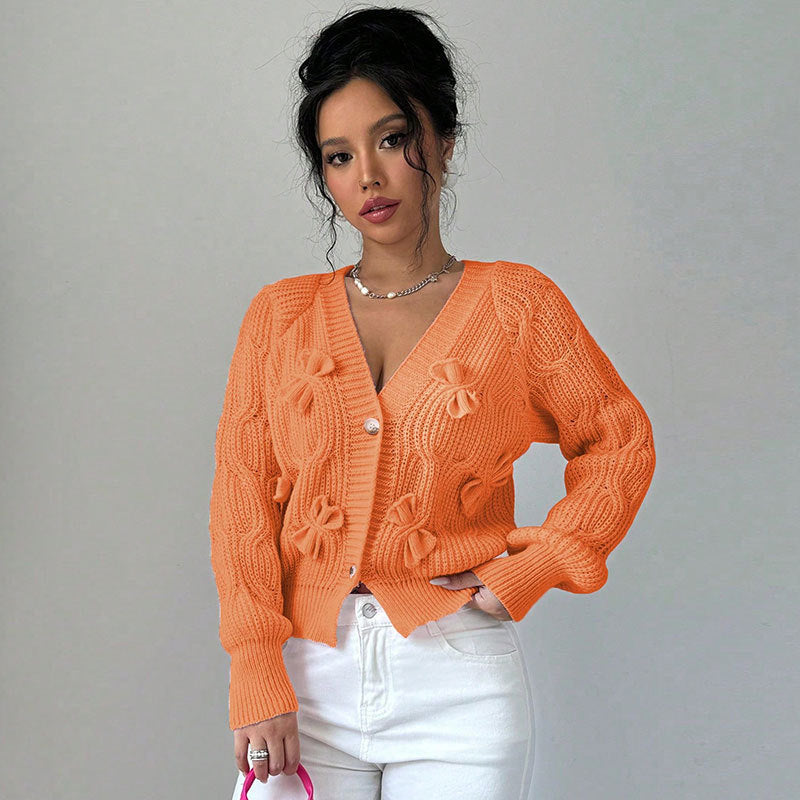 Damen Strickjacke Florales Reliefdesign Knöpfe Norvielle
