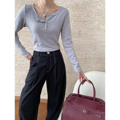 Damen Langarmshirt mit Knöpfen Norvielle