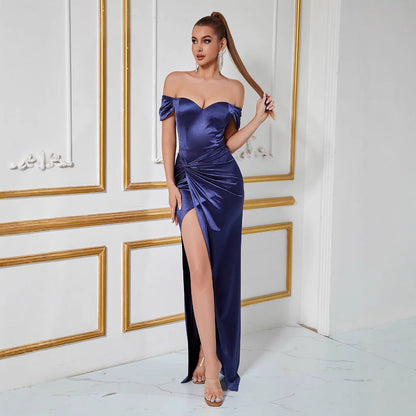 Damen Partykleid Schulterfrei Elegantem Schlitz
