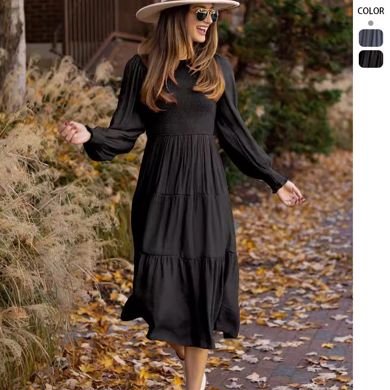 Damen Langarmkleid mit Raffung und Volantdetail Norvielle - Norvielle