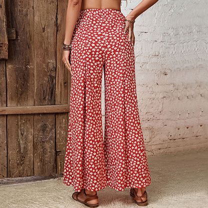 Damen Palazzo-Hose Floralmuster Elastischer Bund Weite Bein