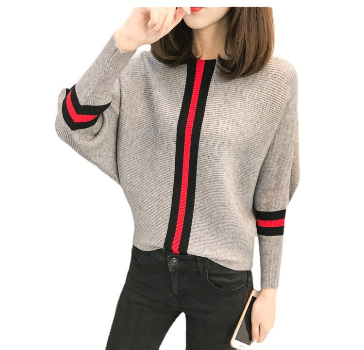 Damen Oversized Strickpullover Dekorative Streifen Norvielle