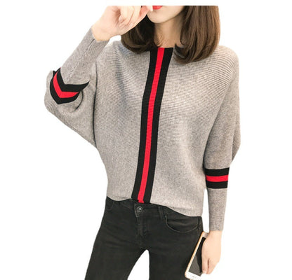 Damen Oversized Strickpullover Dekorative Streifen Norvielle