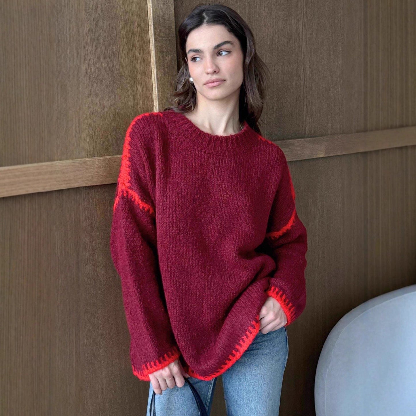 Damen Strickpullover Lässig Farbakzente Norvielle