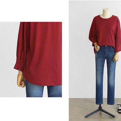 Damen Langarmshirt Weites Design Rundhalsausschnitt Norvielle