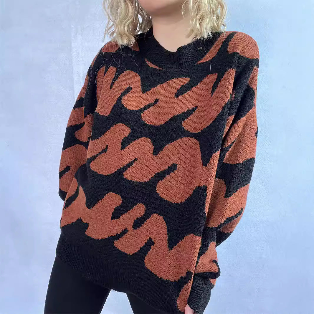 Damen Oversized Strickpullover Auffälliges Muster Norvielle