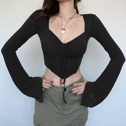 Damen Cropped- Raffung Ausgestellte Ärmel Norvielle