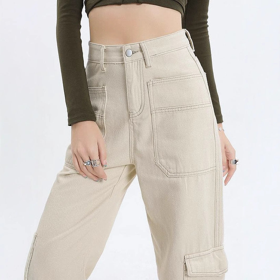 Damen Cargo-Jeans Hohe Taille Praktische Taschen