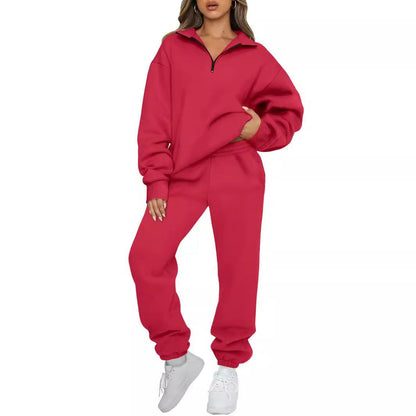 Damen Sweatpants-Set Stehkragen Kängurutasche Norvielle