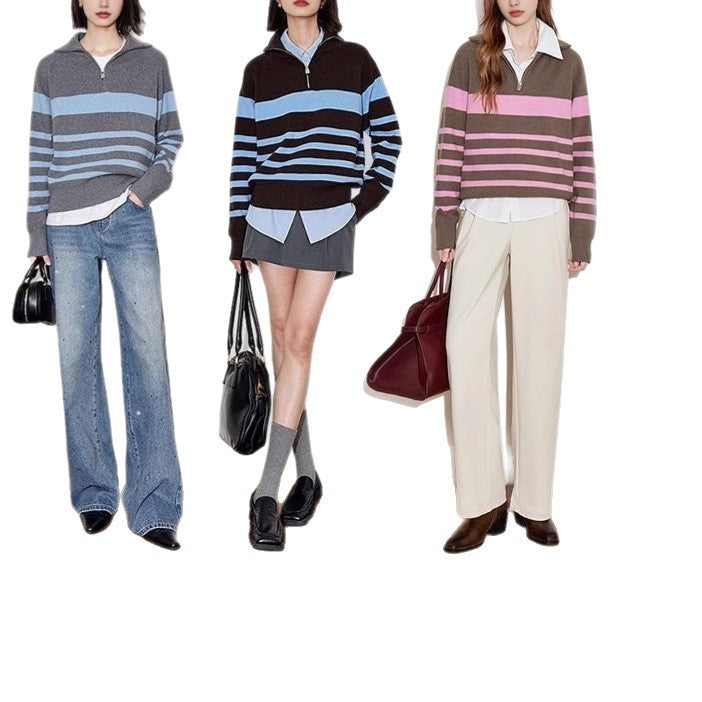 Damen Strickpullover Halbzipverschluss Norvielle