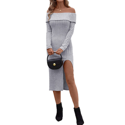 Damen Maxikleid Schulterfrei Langärmlig