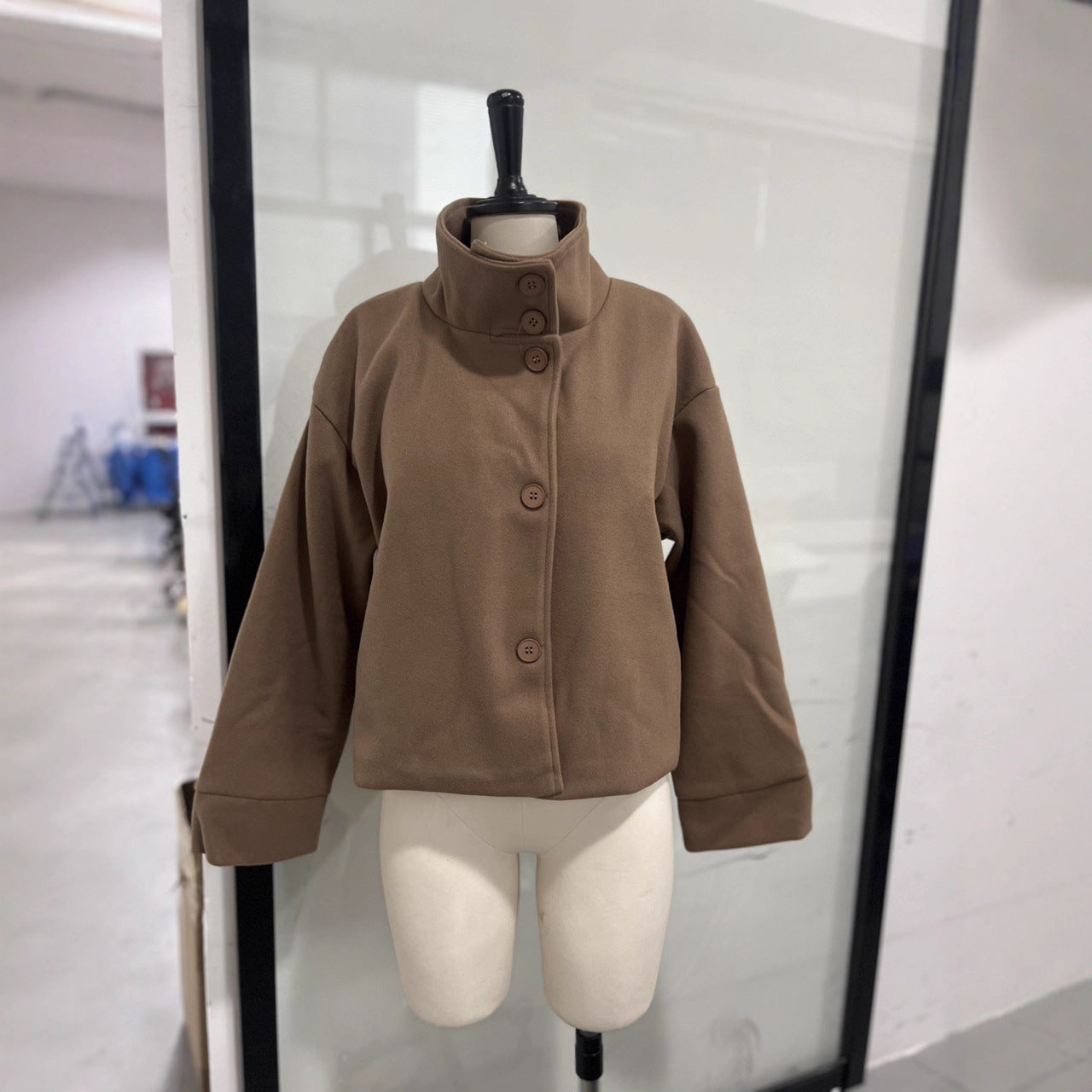 Damen Oversized Jacke Hochschließend Knopfdetails