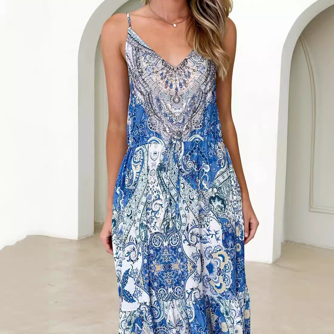 Damen Maxikleid Romantisch Blumenmuster