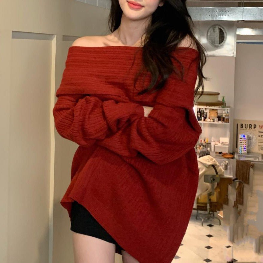 Damen Off-Shoulder Pullover Strickmaterial Norvielle