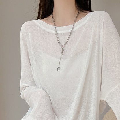 Damen Langarmshirt Feine Struktur Details Norvielle