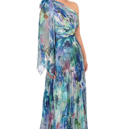 Damen Schulterfreies Maxikleid Floralmuster Falten Norvielle