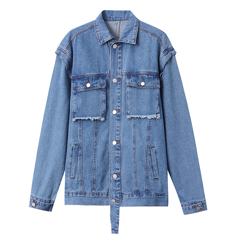 Damen Denim-Jacke Lässig Mit Knöpfen Und Taschen