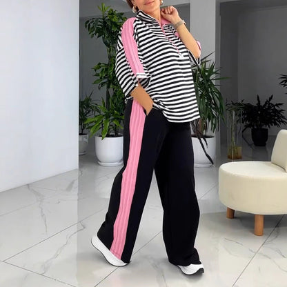 Damen Freizeitset Gestreiftes Oberteil Bequeme Jogginghosen Norvielle
