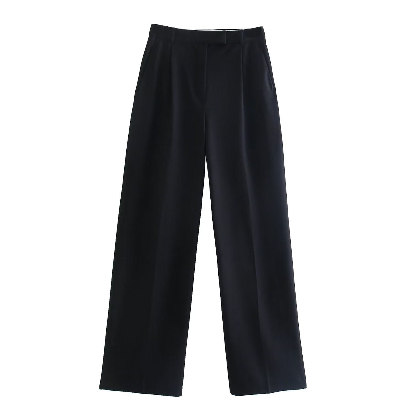 Damen Wide-Leg-Hose Hochtaillierter Bund Kleidhose Schwarz - Norvielle