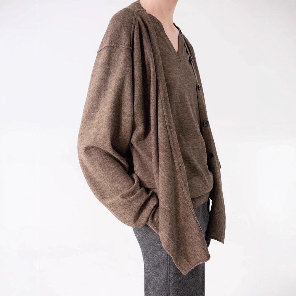 Damen Strickcardigan Asymmetrisch Knöpfe Beige Norvielle