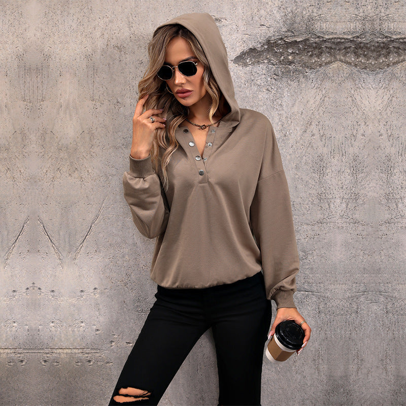 Damen Hoodie Knopfleiste Lässiger Schnitt Norvielle