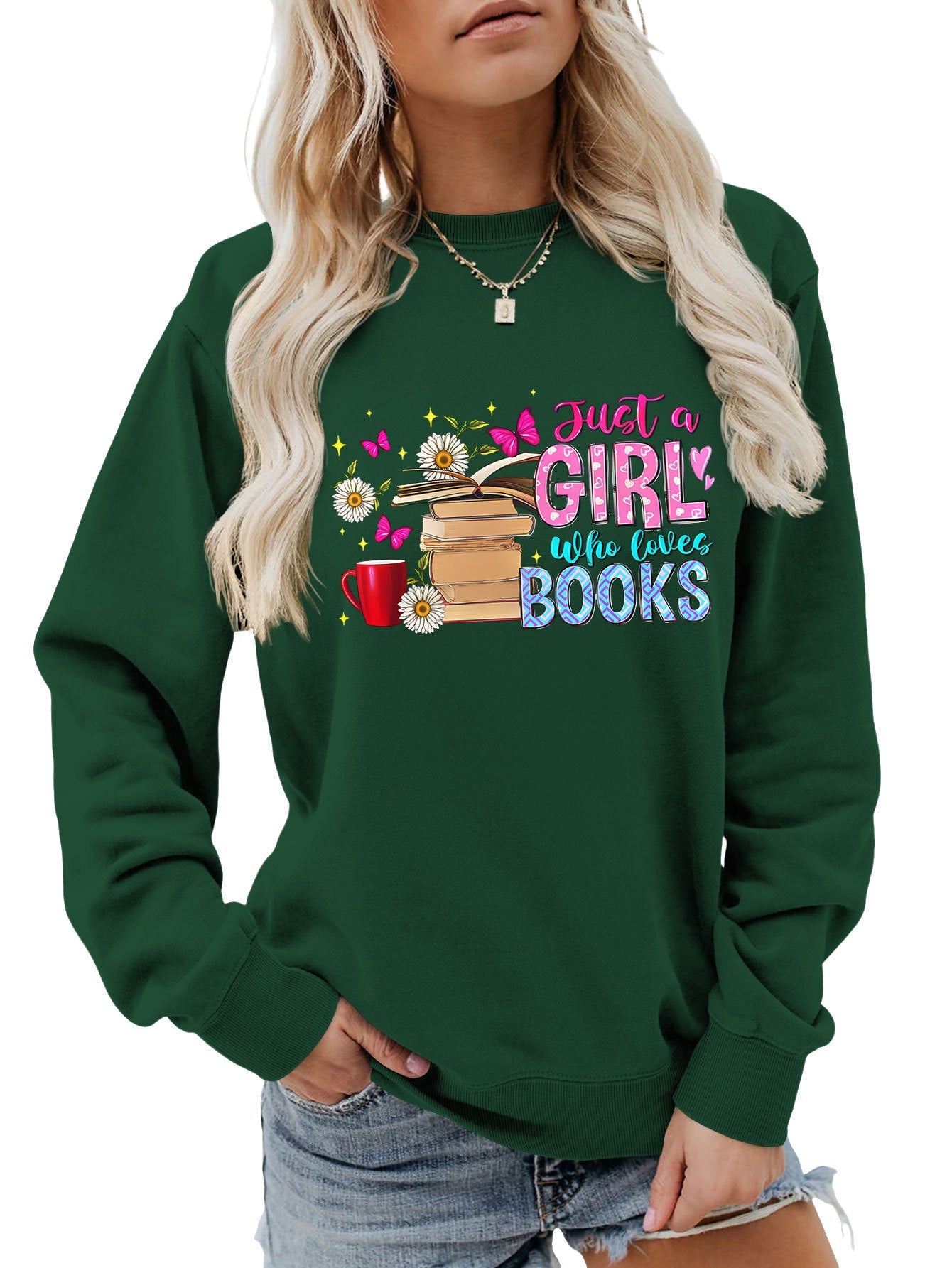 Damen Sweatshirt Buchmotiv Lässig Norvielle