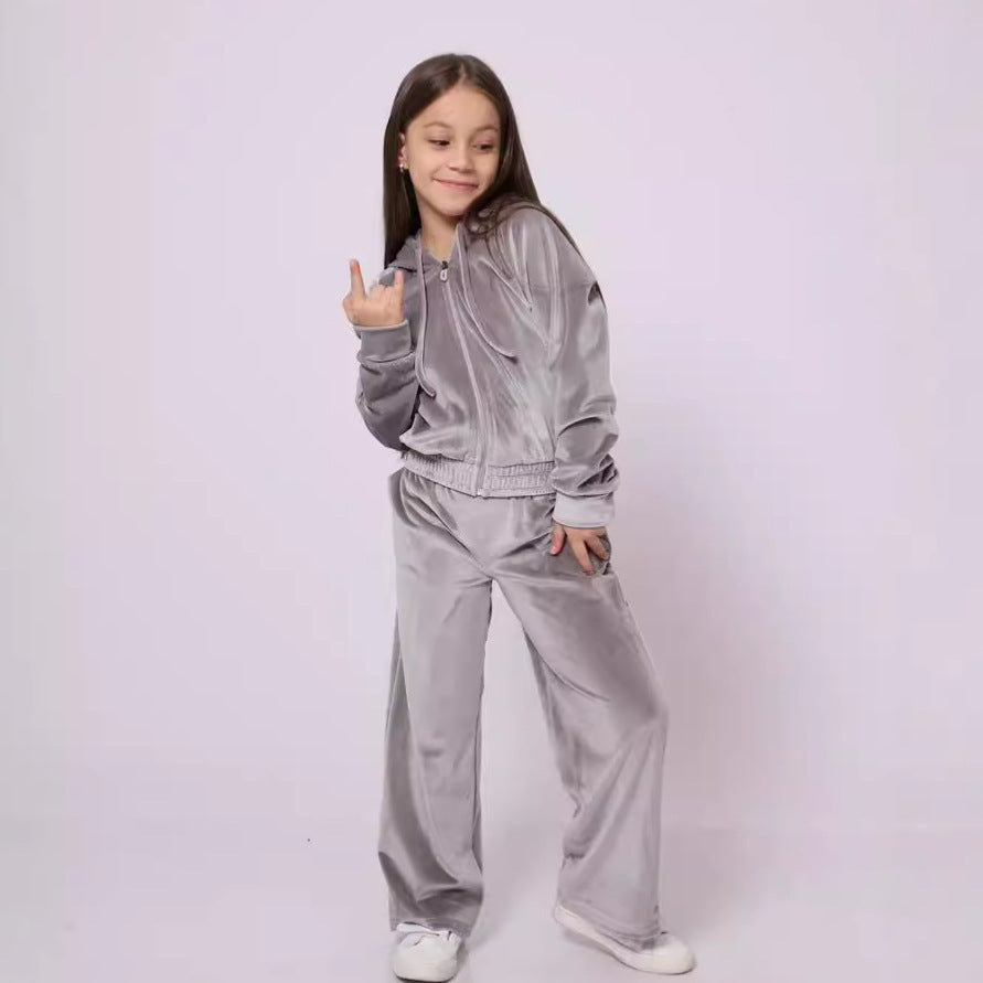 Damen Velours Sweatanzug Kapuze Elastischer Bund Norvielle