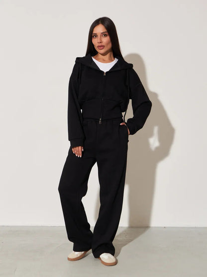 Damen Kapuzenoberteil und Sweatpants-Set Hochtailliert mit
