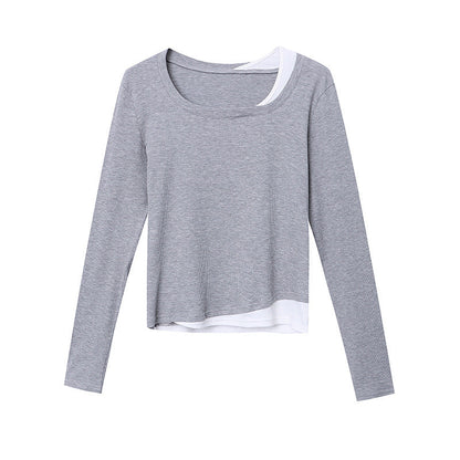 Damen Langarmshirt Chiffon-Details Feine Struktur Beige