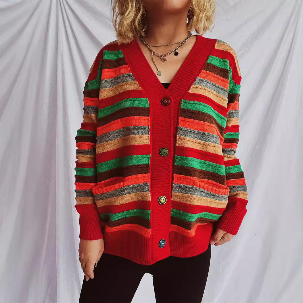 Damen Strickjacke Bunt Streifenmuster Locker Norvielle