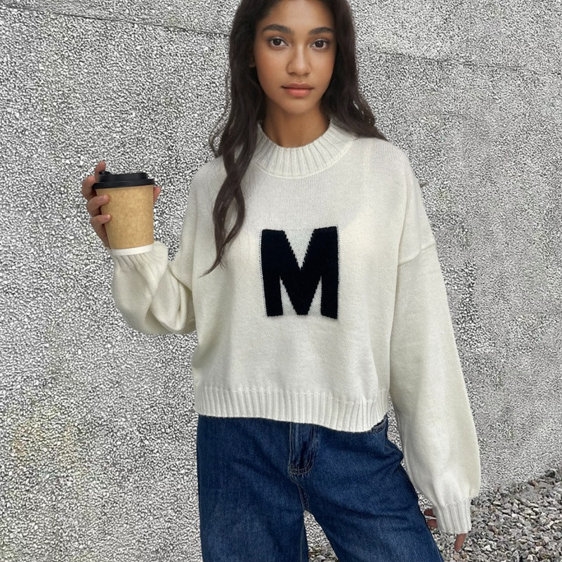 Damen Oversized Strickpullover mit Frontmotiv Norvielle