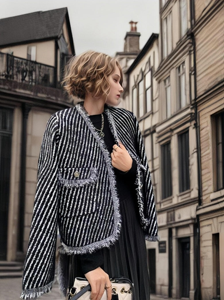 Damen Strickjacke Dekorativ Französische Knöpfe Französig