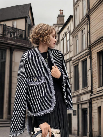 Damen Strickjacke Dekorativ Französische Knöpfe Französig