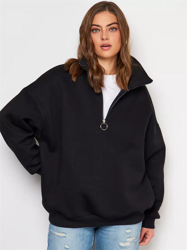 Damen Oversized Kapuzenpullover Hochkragen Reißverschluss Norvielle