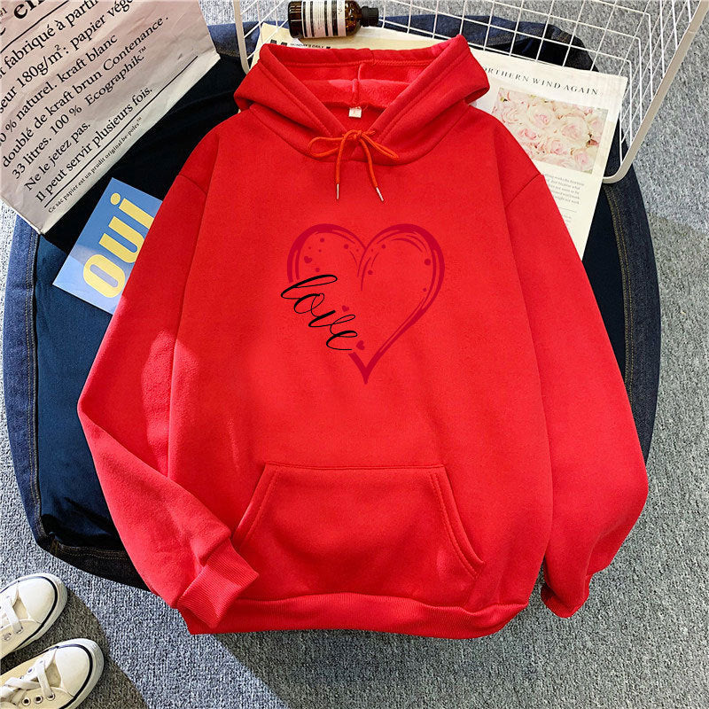 Damen Kapuzenpullover Fleece Herz-Design Weich Rosa