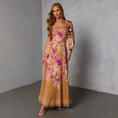 Damen Maxikleid Blütenprint Schulterfrei Norvielle